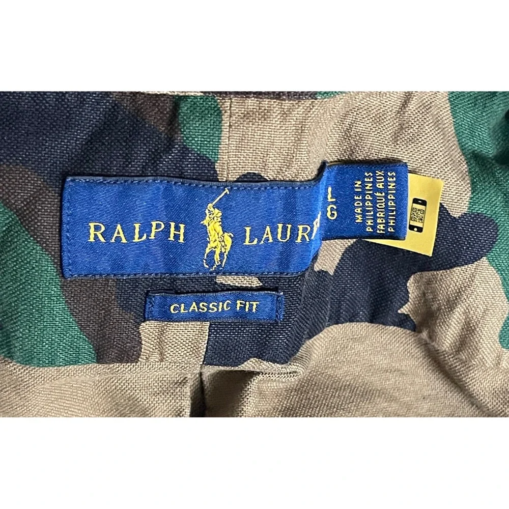Polo Ralph Lauren Mens Camo Button Down Shirt Classic Fit Woodland Green Large